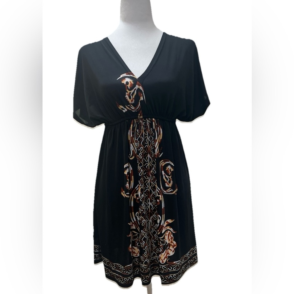 India Boutique Black and Brown Deep V-neck Tunic Top OS (can fit up to a large)